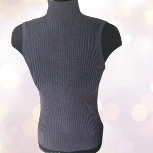 Purple Ribbed Sleeveless Turtleneck Top